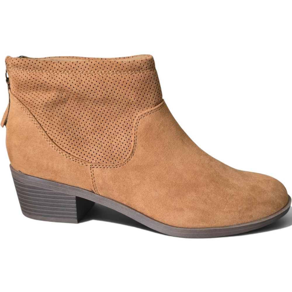 AZ Live Honey Ginger Ankle Boots Women 9 Brown Faux Suede Perforated Block Heel